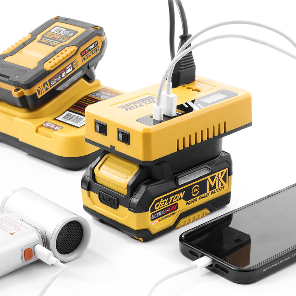 หัวแปลงปลั๊กไฟ (พร้อมแบตเตอรี่) DELTON รุ่น DC-AC150W TURBO FORCE 20V 12AH